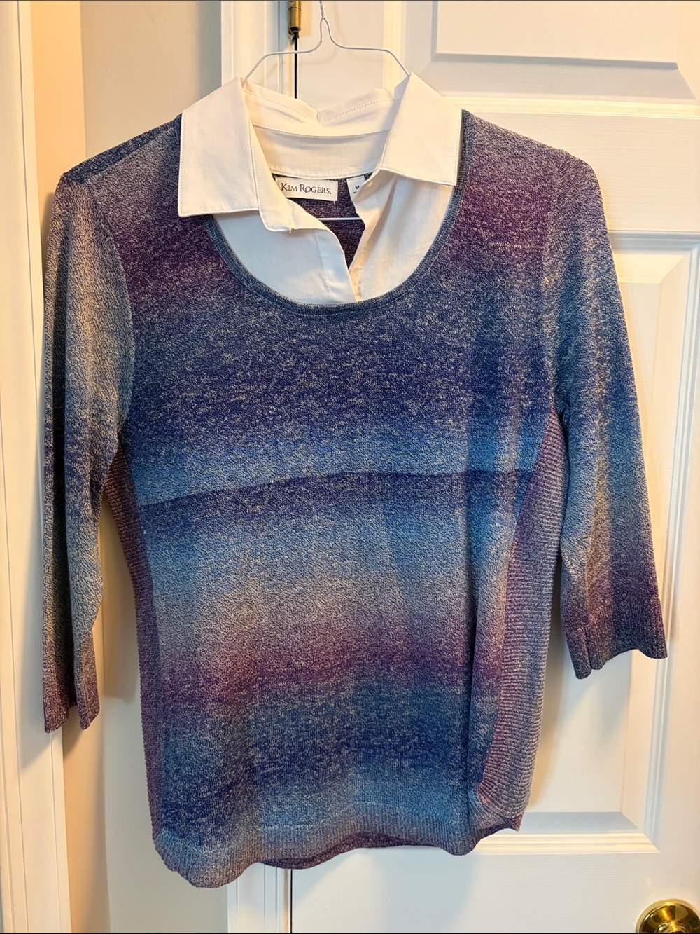 Kim Rogers Blue and Purple Ombre Layered-Look Sweater
